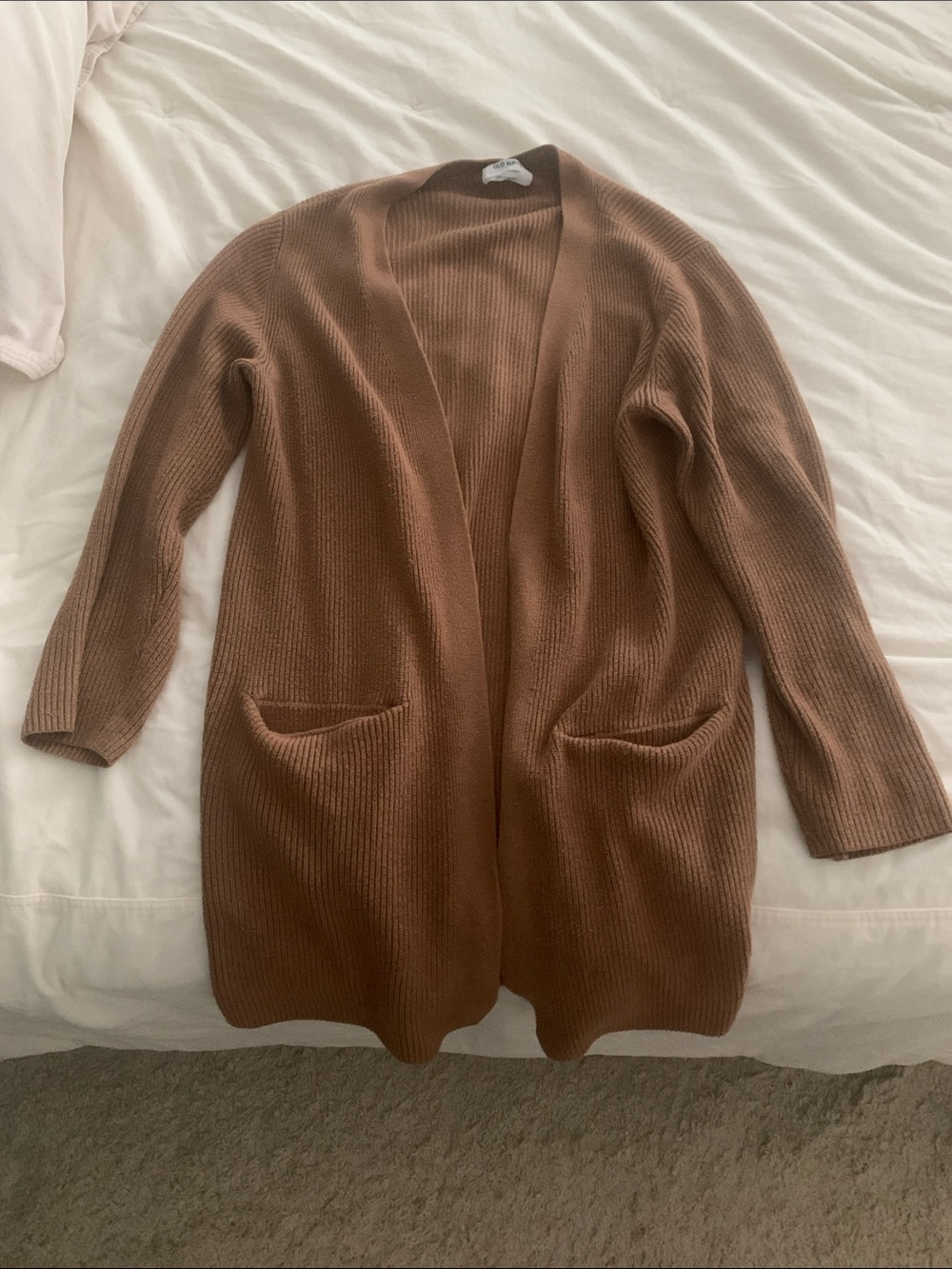 Old Navy Open-Front Brown Ribbed Pocket Cardigan